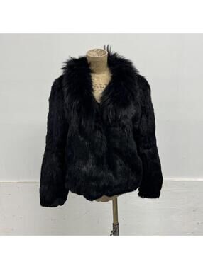 Vintage Y2K Black Rabbit & Fox Fur Jacket Coat